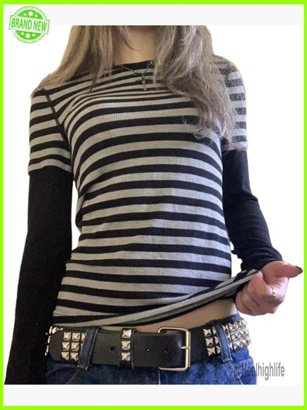 Vintage Striped Long Sleeve Crop Top Y2K Harajuku Blouse Retro Tee